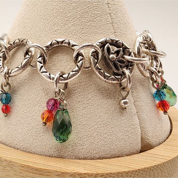 Brighton Lotus Bracelet Colorful Glass Charms Faceted Beads Heart Clasp 7-8” - Picture 2 of 6